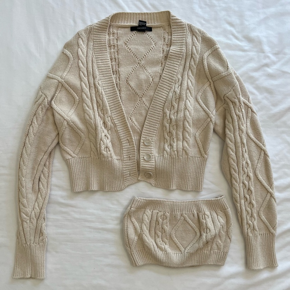 Knit crop button up sweater with matching knit crop tube top